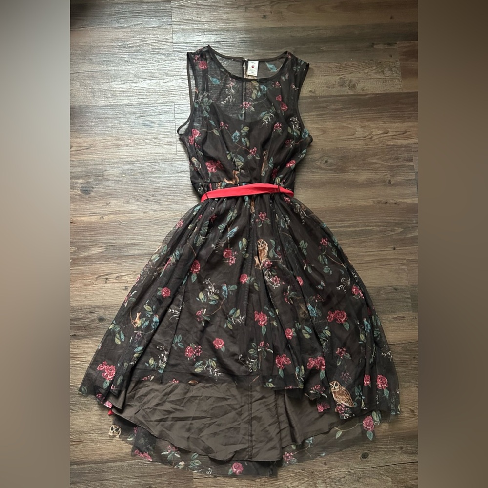 LC Lauren Conrad Disney collection Brown Floral High Low Dress -snow white